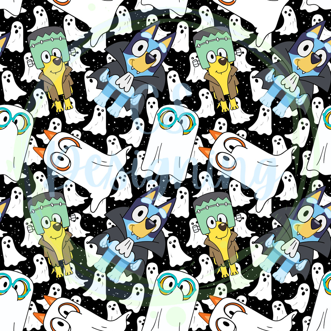 Halloween dogs seamless pattern