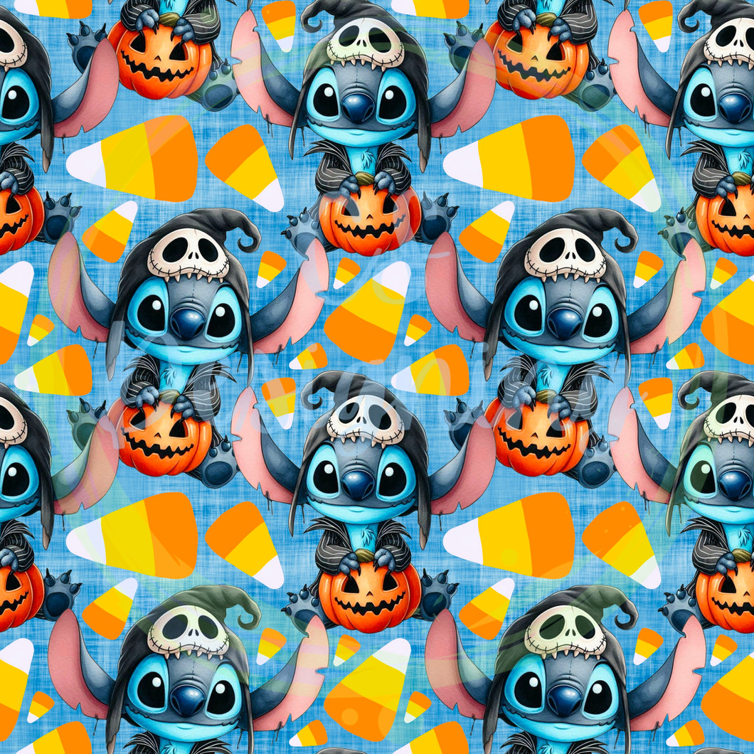 Blue alien halloween seamless pattern