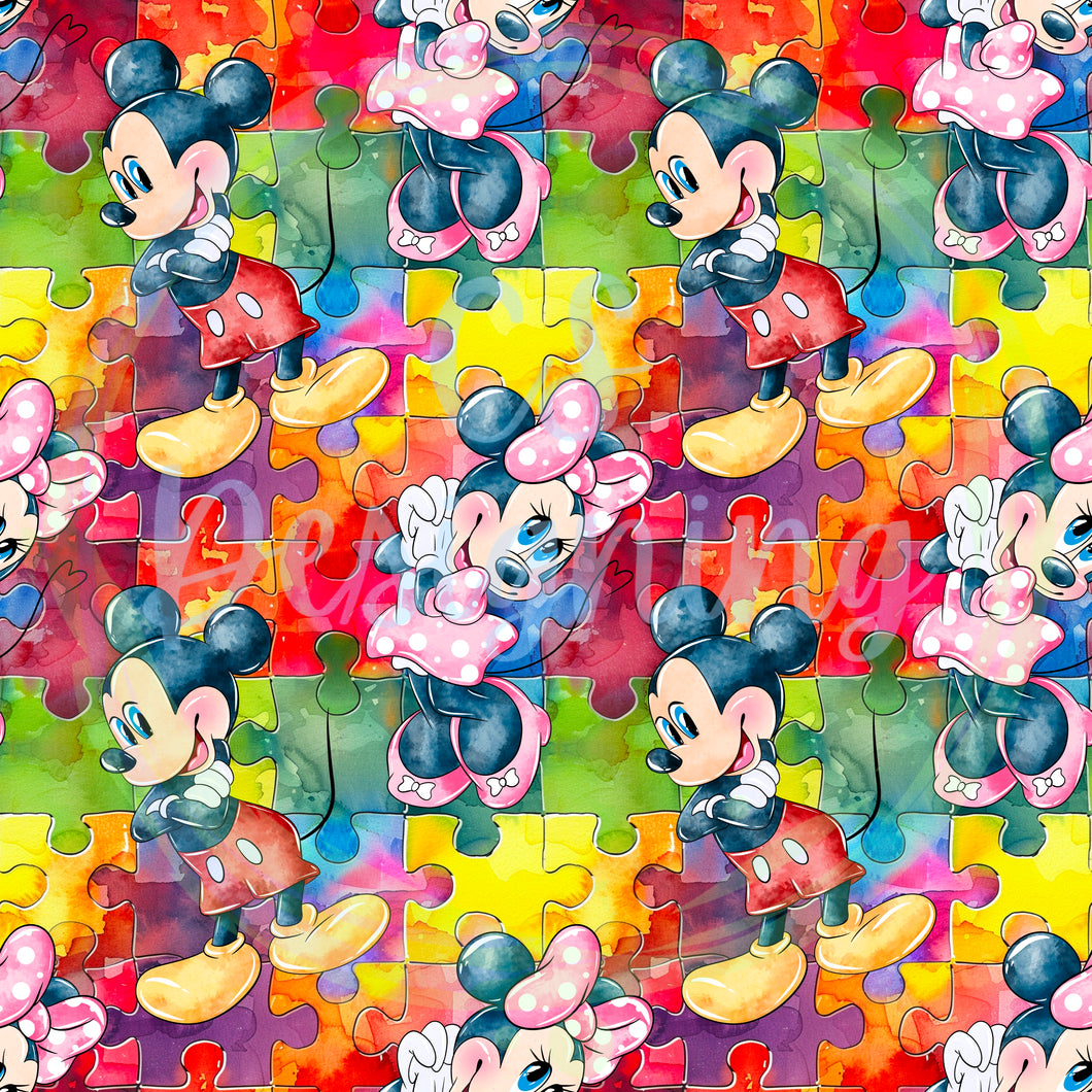 Rainbow puzzle mouse friends seamless pattern