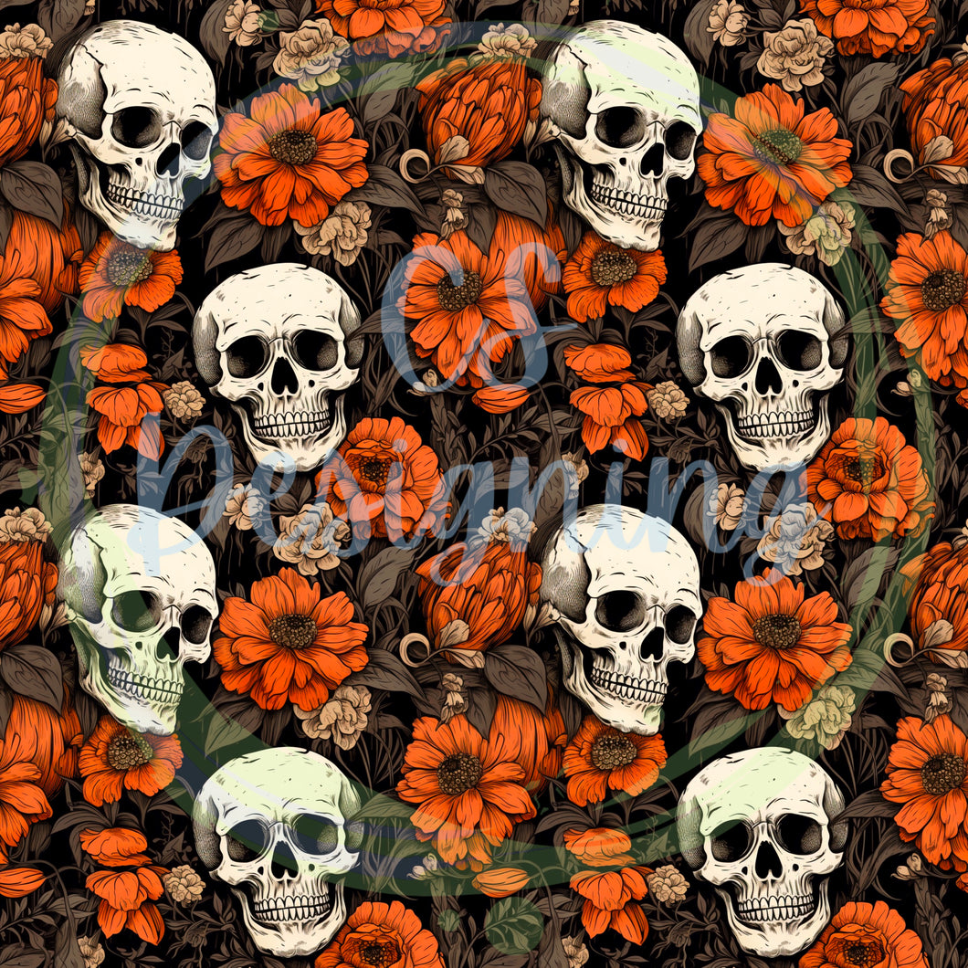 Halloween floral skull seamless pattern