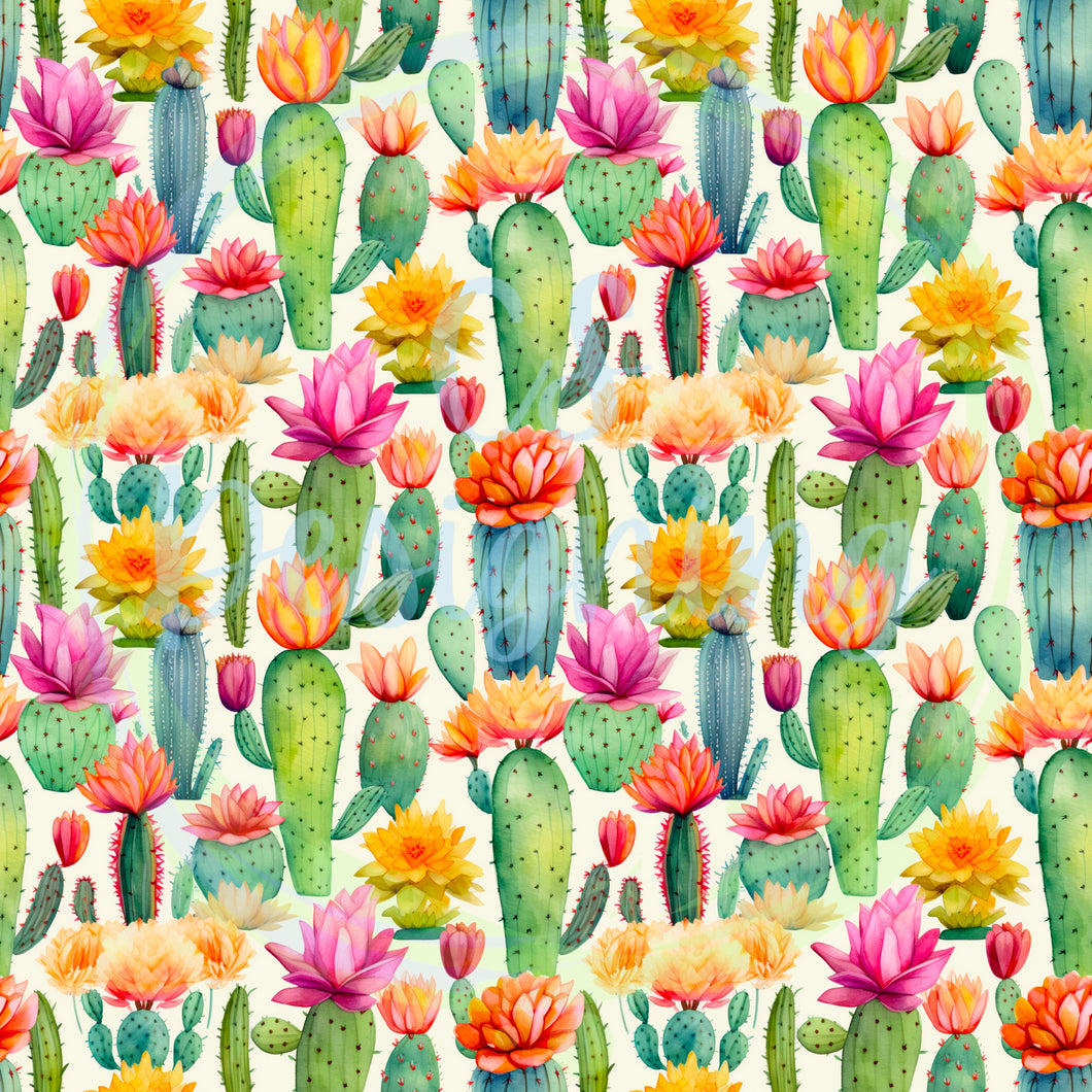 Cactus floral seamless pattern