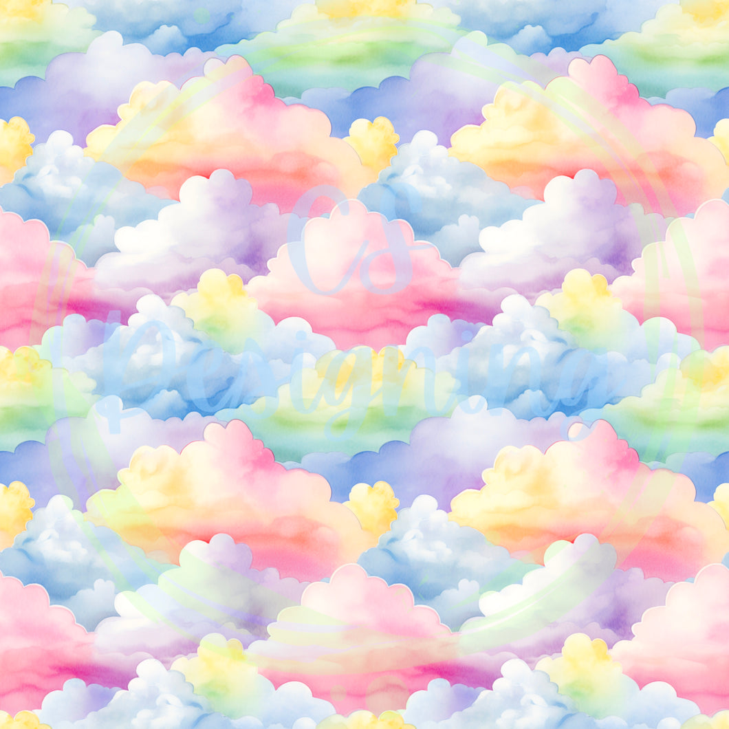 Rainbow clouds seamless pattern