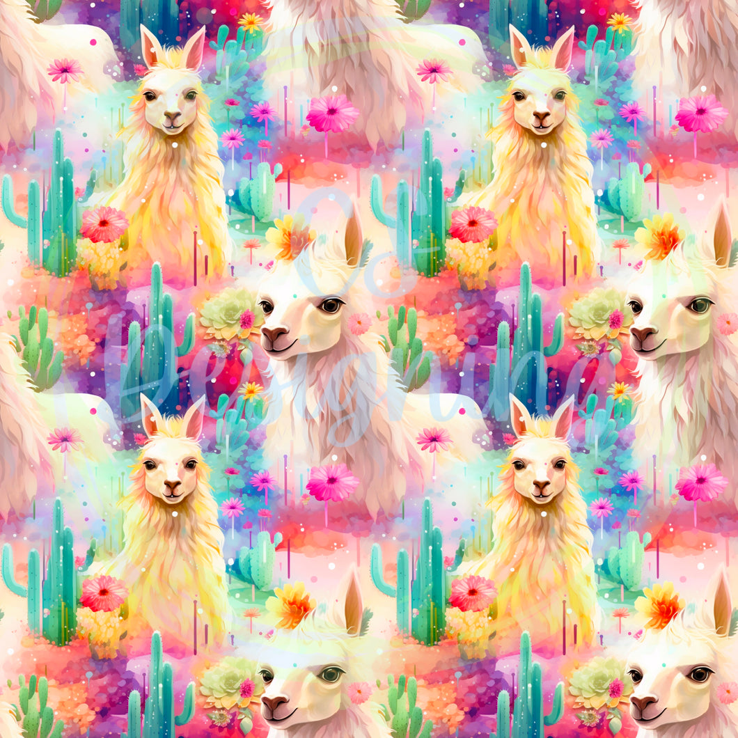 Cactus and llamas seamless pattern