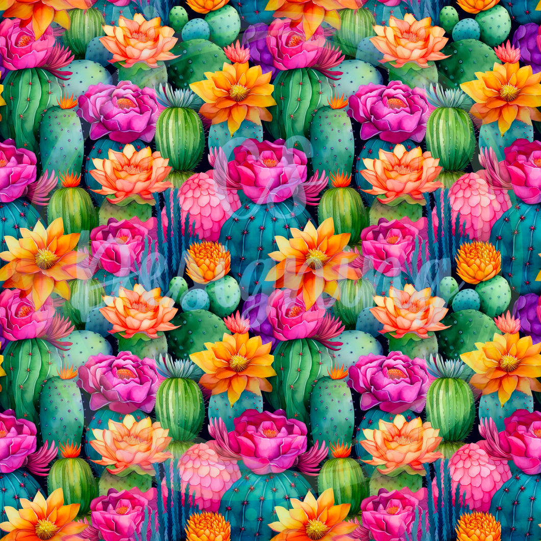 Cactus floral seamless pattern