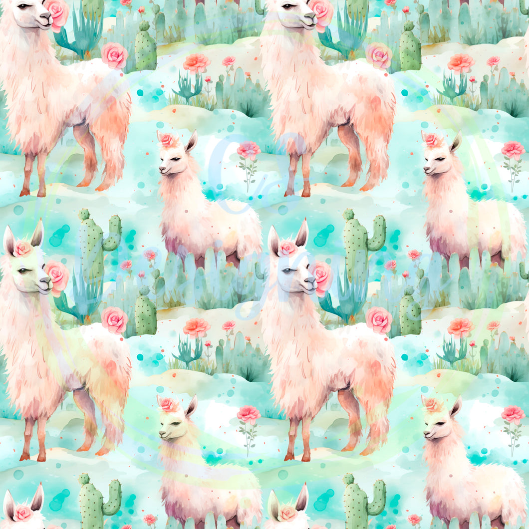 Cactus and llamas seamless pattern