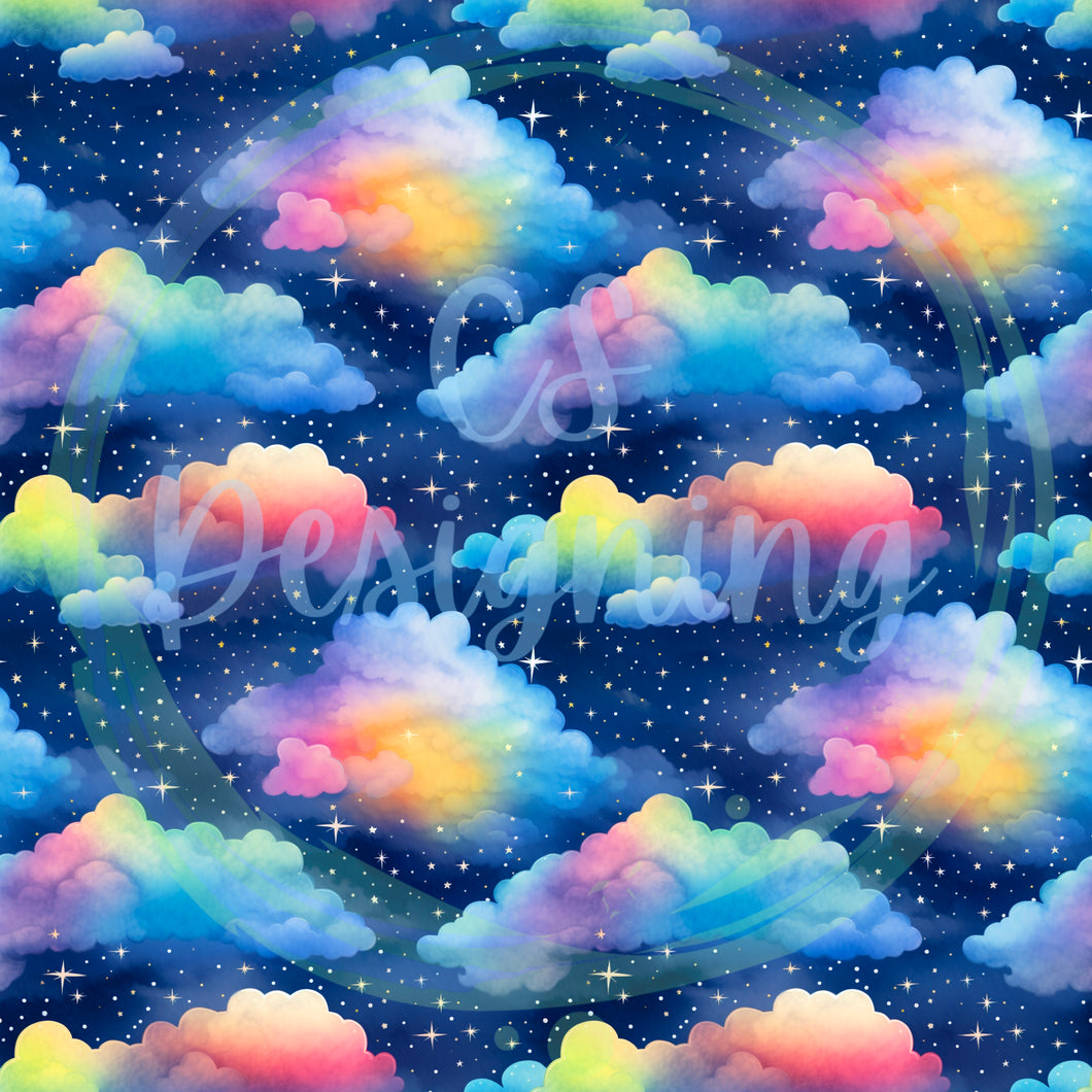 Rainbow clouds seamless pattern