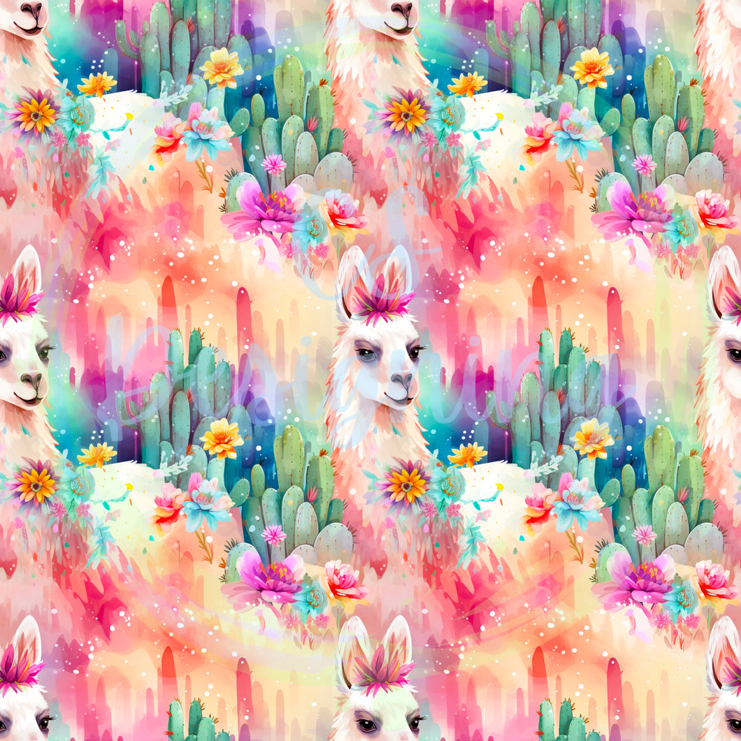 Cactus and llamas seamless pattern