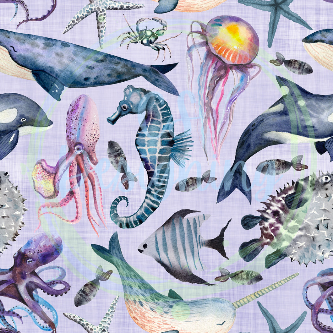 Deep sea animals seamless pattern