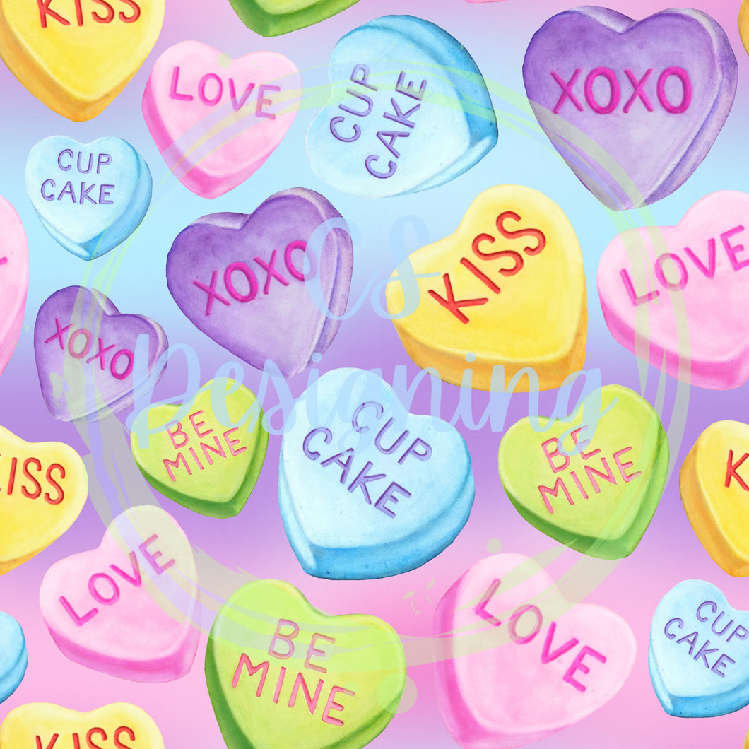 Candy hearts seamless pattern