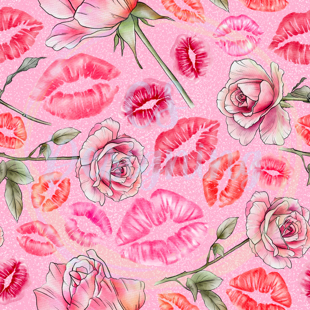 Roses and kisses seamless pattern