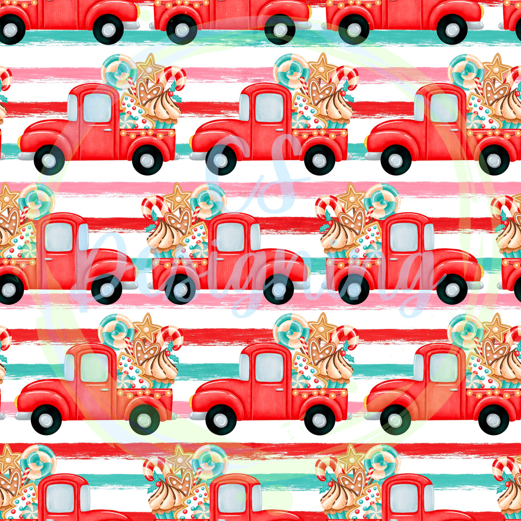 Christmas candy trucks seamless pattern