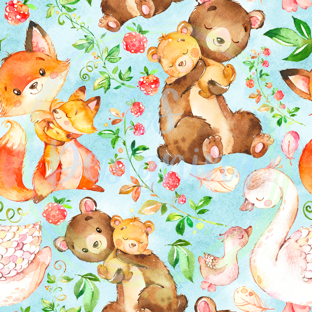 Mama & baby animal seamless pattern