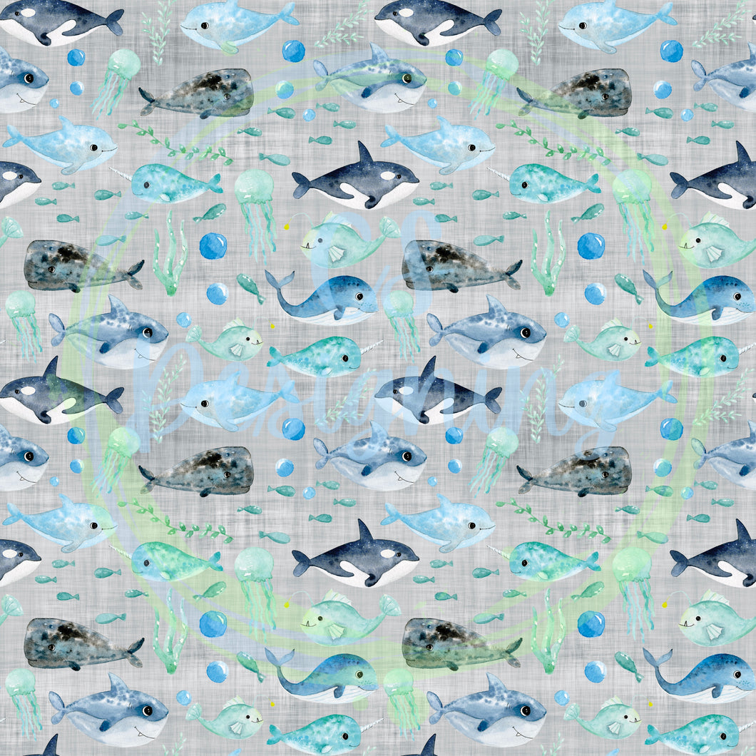 Whales/sharks seamless pattern