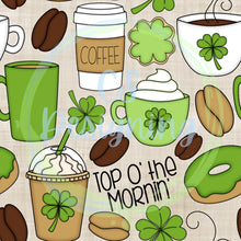 Load image into Gallery viewer, St Patrick’s day coffee seamless pattern
