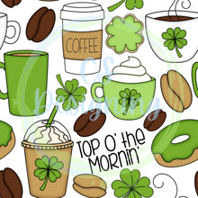 Load image into Gallery viewer, St Patrick’s day coffee seamless pattern
