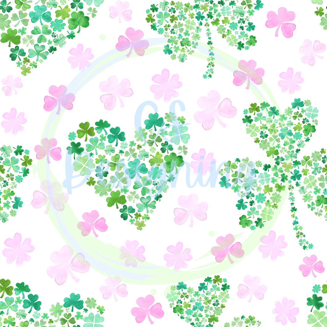 Heart clovers seamless pattern