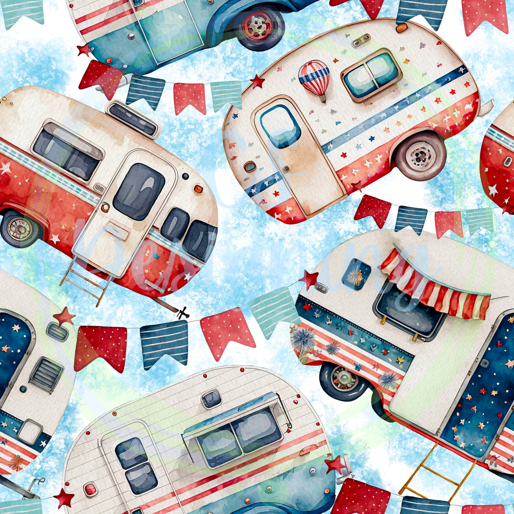 Patriotic camping seamless pattern