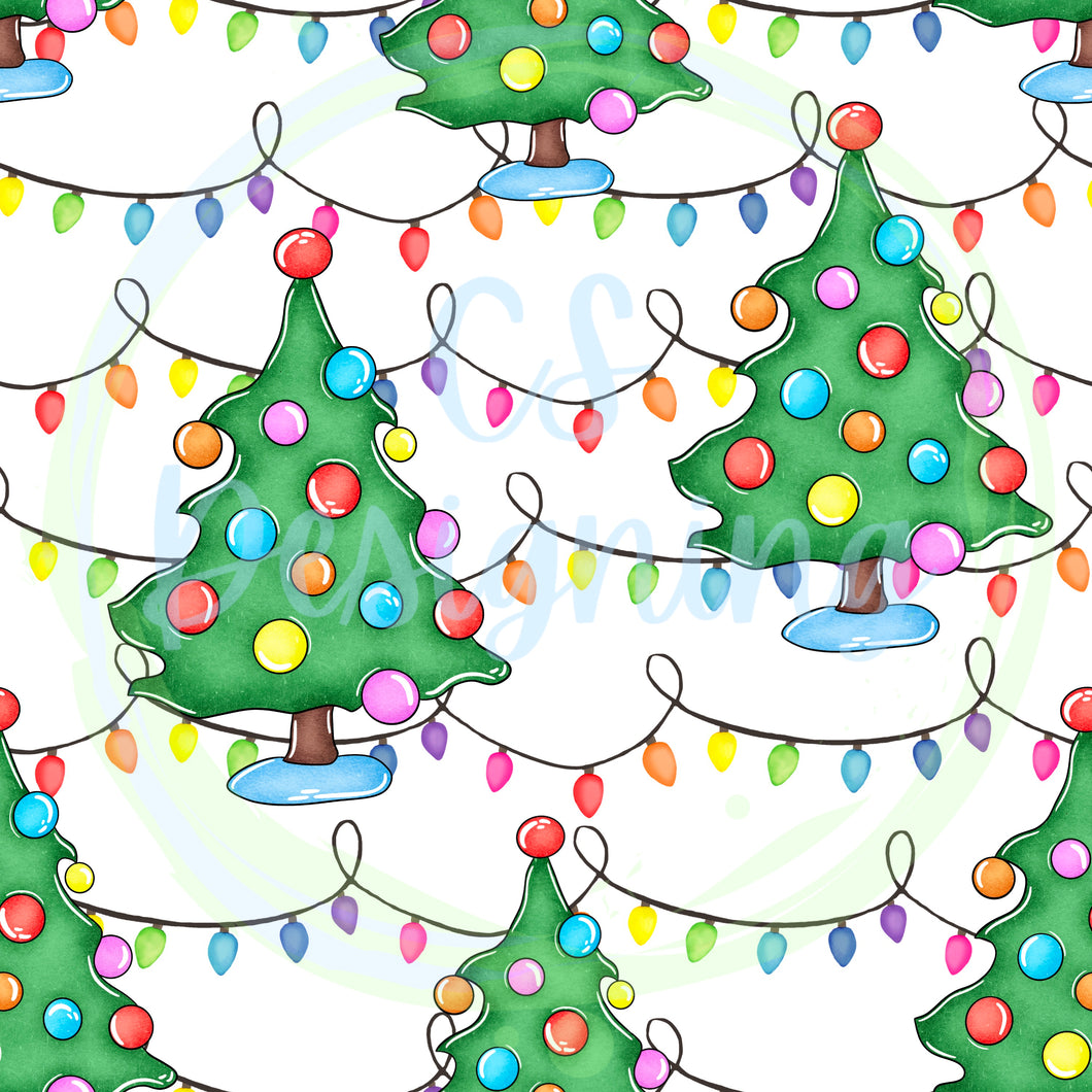 Christmas lights & tree seamless pattern