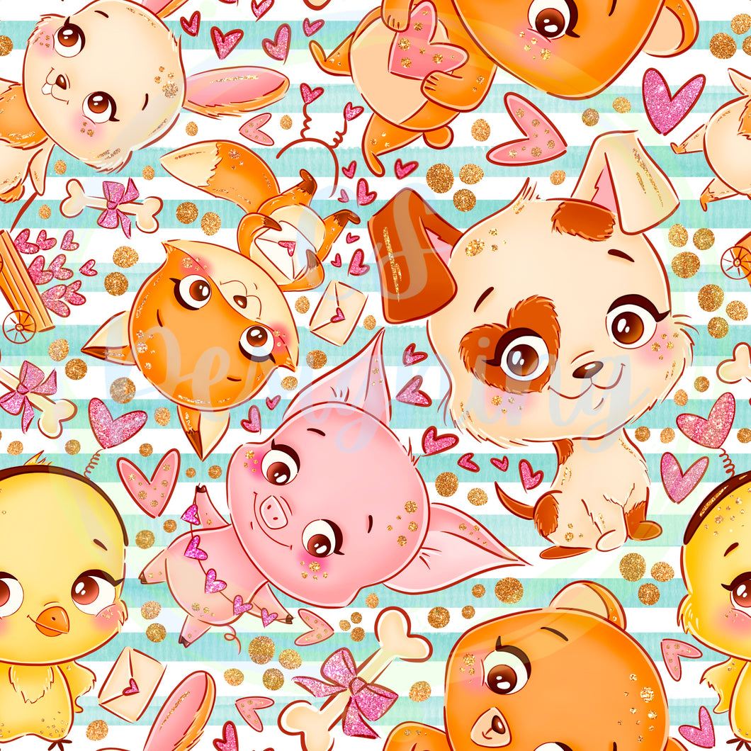 Valentine animals seamless pattern