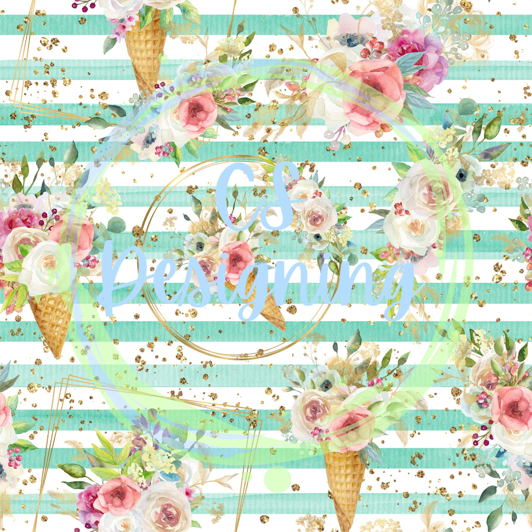 Ice cream floral seamless pattern