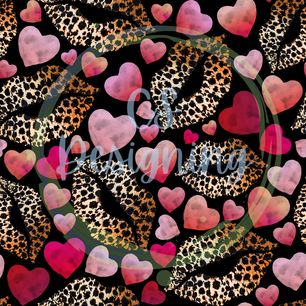 Cheetah lips & hearts seamless pattern