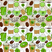 Load image into Gallery viewer, St Patrick’s day coffee seamless pattern
