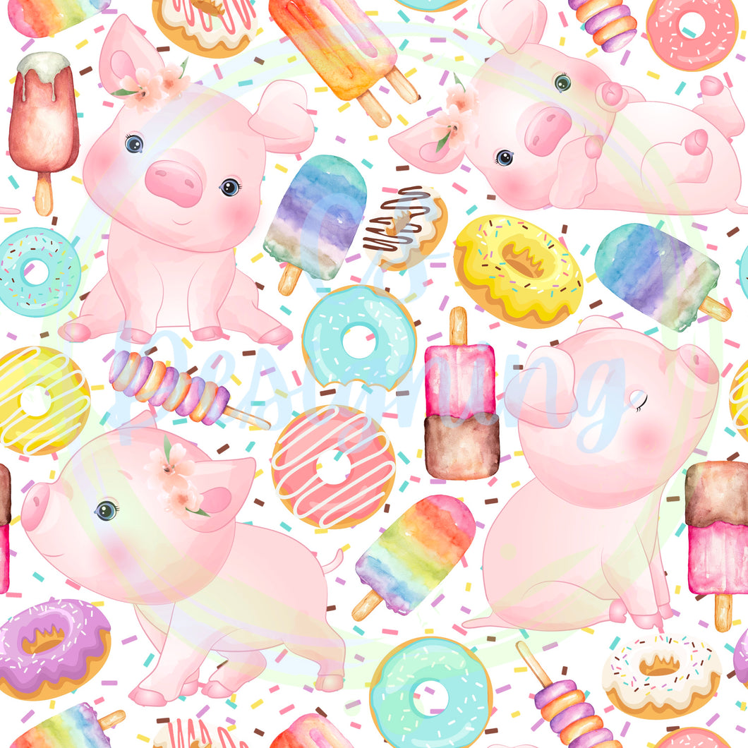 Pigs and sweets seamless pattern