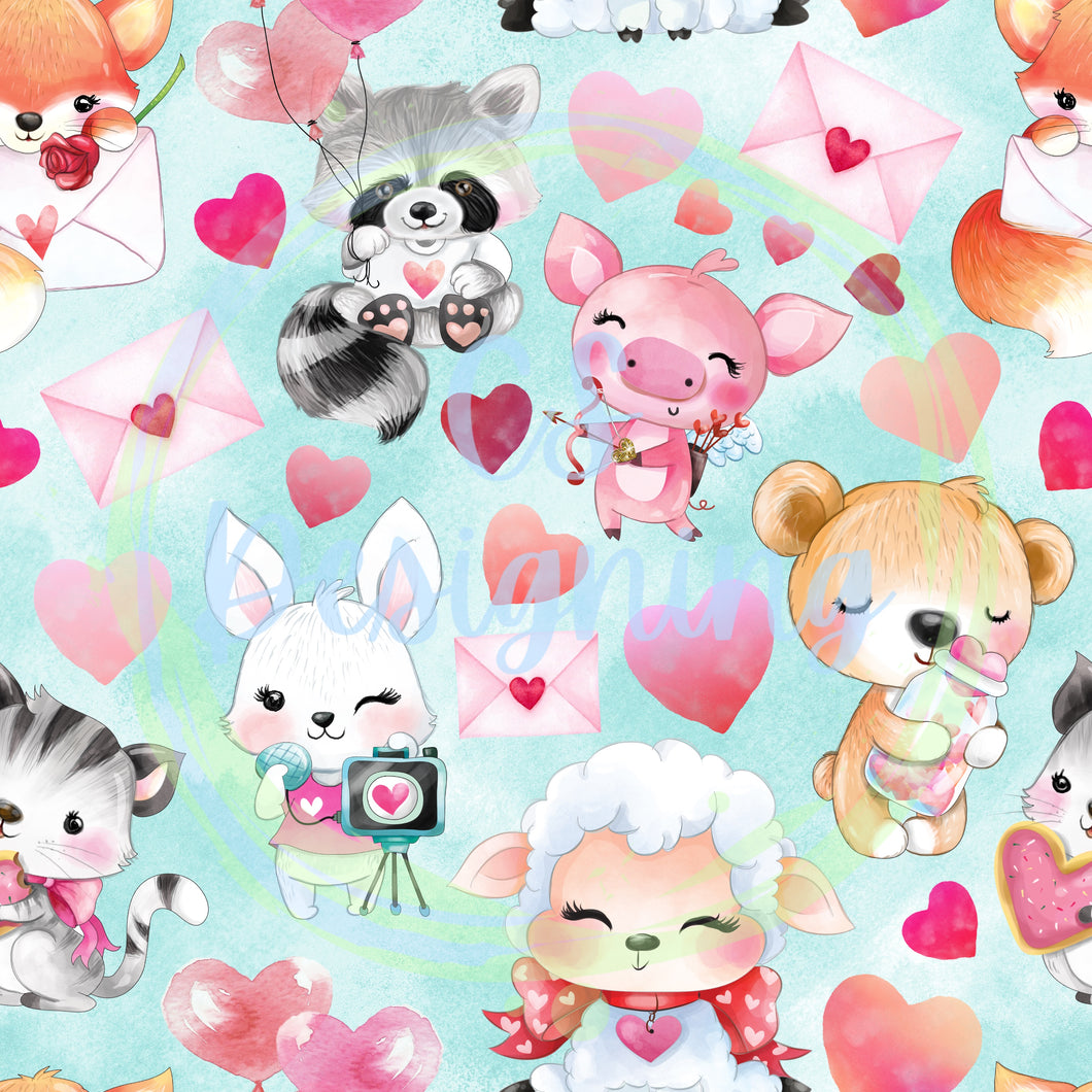 Valentines animals seamless pattern