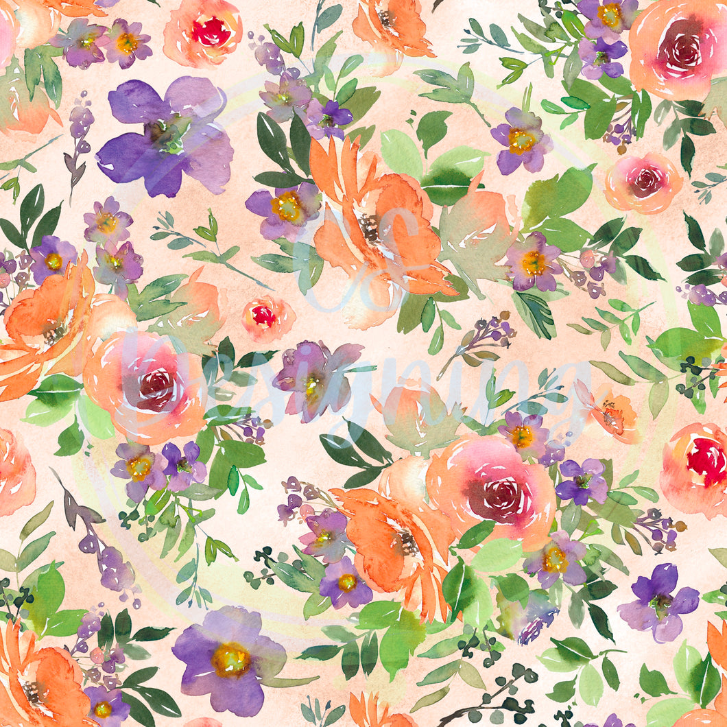 Purple/orange floral seamless pattern