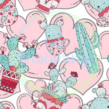 Load image into Gallery viewer, Valentines cactus seamless pattern
