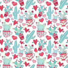 Load image into Gallery viewer, Valentines cactus seamless pattern
