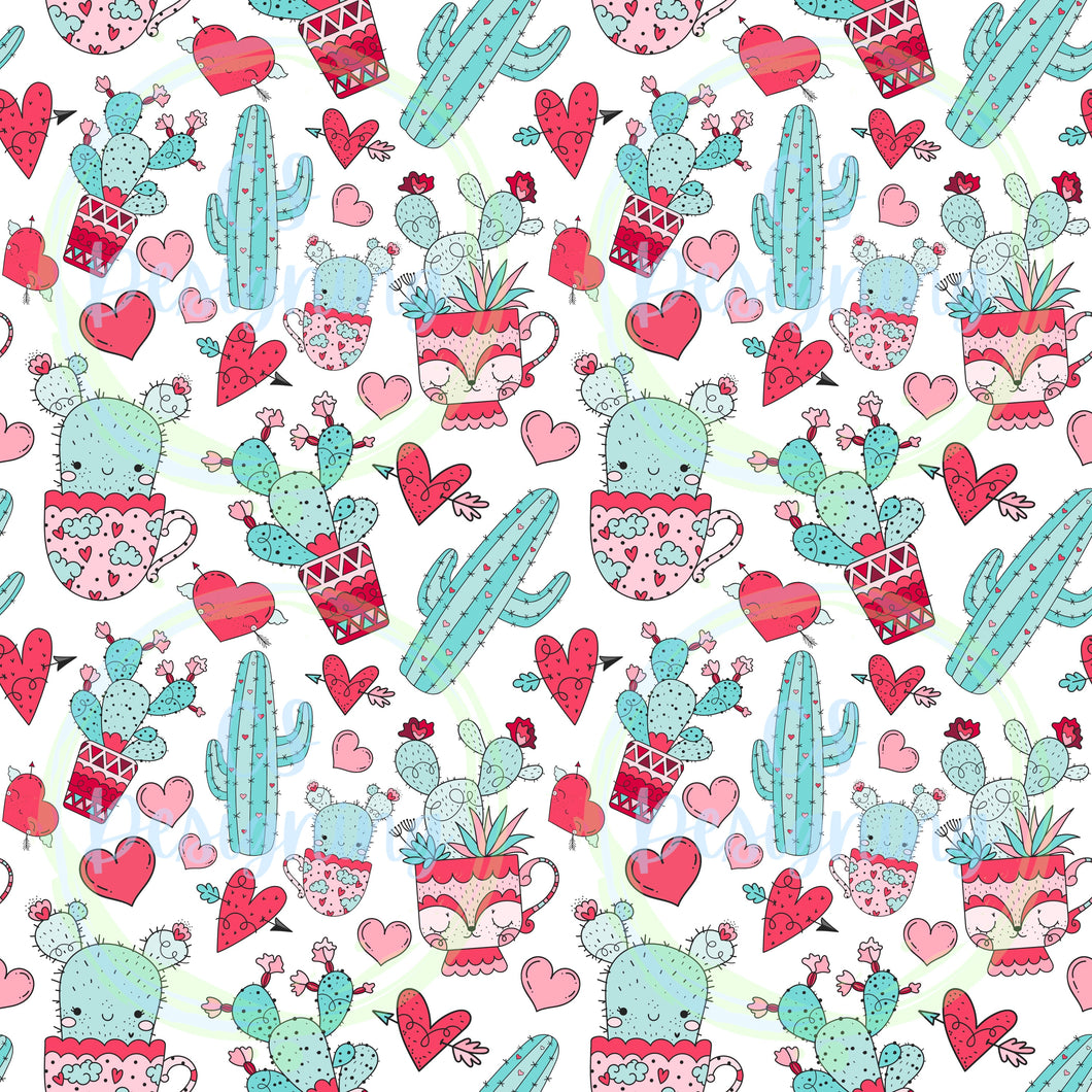 Valentines cactus seamless pattern