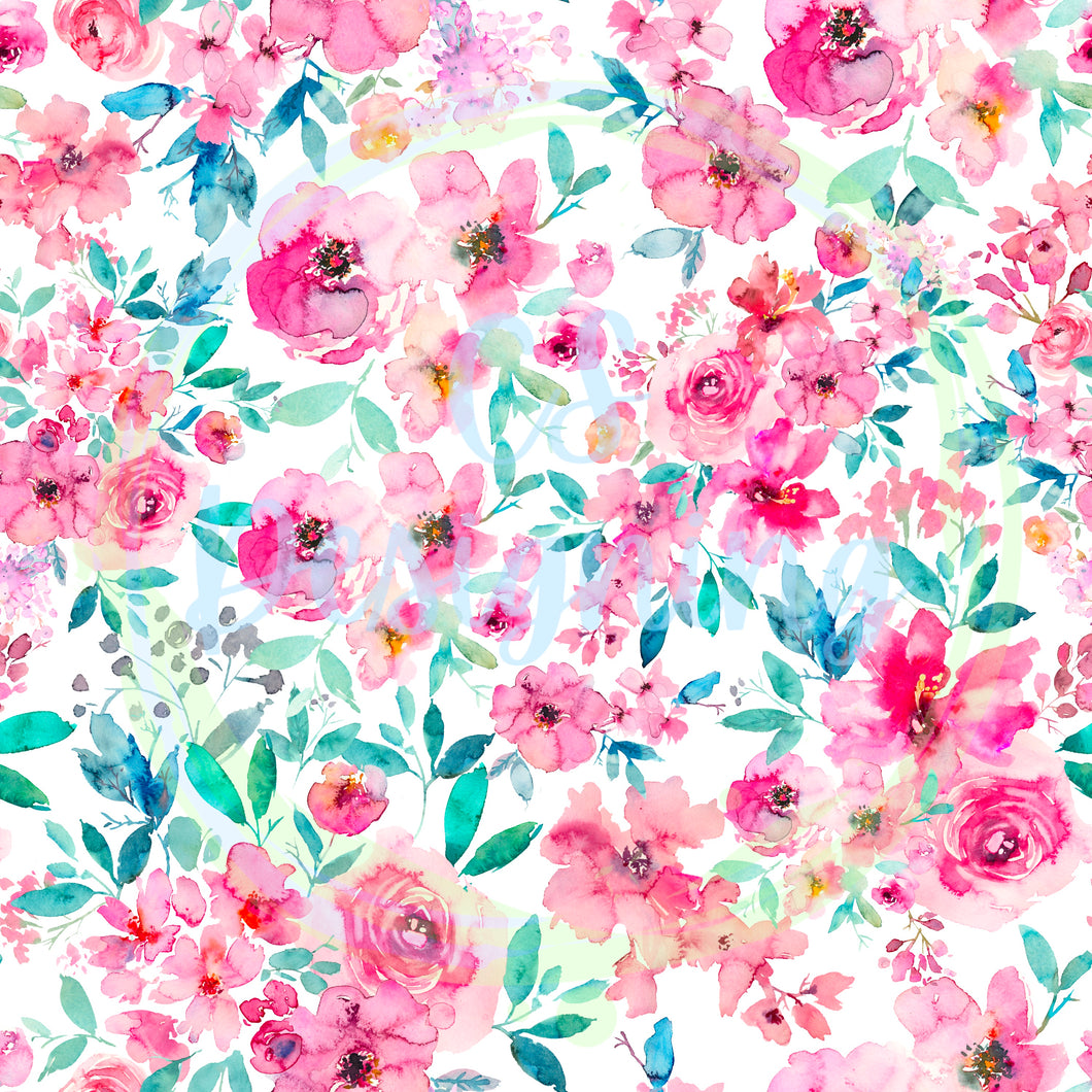 Pink/teal floral seamless pattern